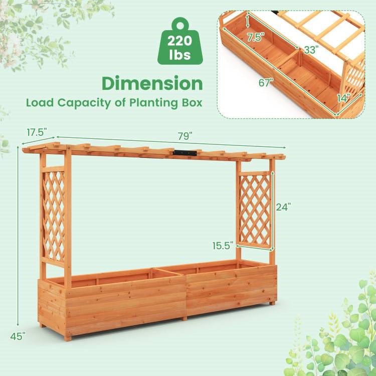 Solid Fir Wood Rectangle Raised Garden Bed with Side Trellis-4