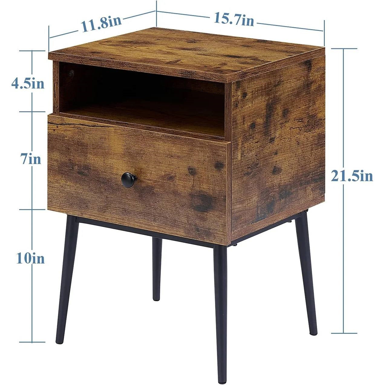 Set of 2 - Mid Century Modern Side Table Nightstand in Brown Black Wood Finish-4