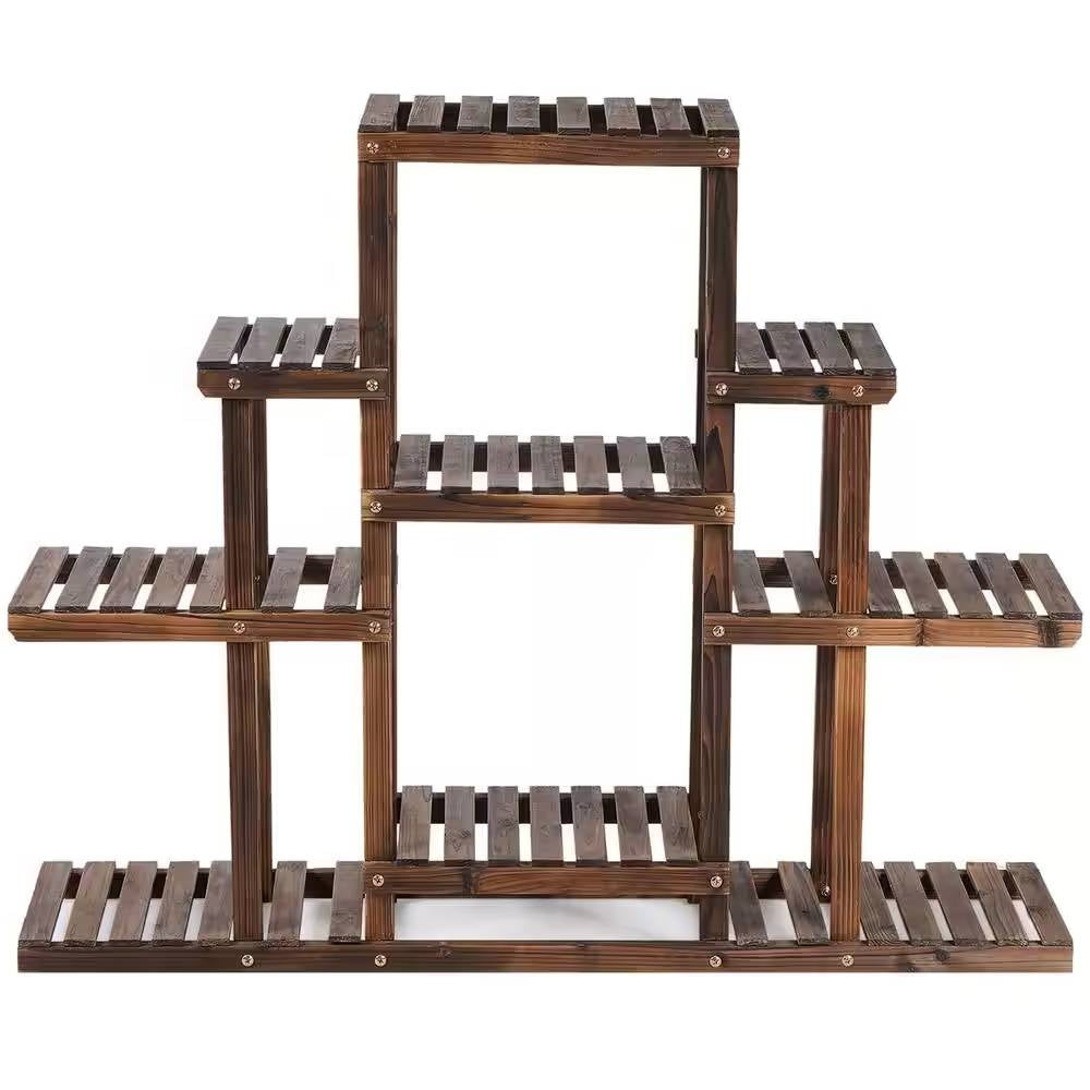 Modern Farmhouse 6-tier Wooden Bookcase Plant Stand Shelving Unit-2