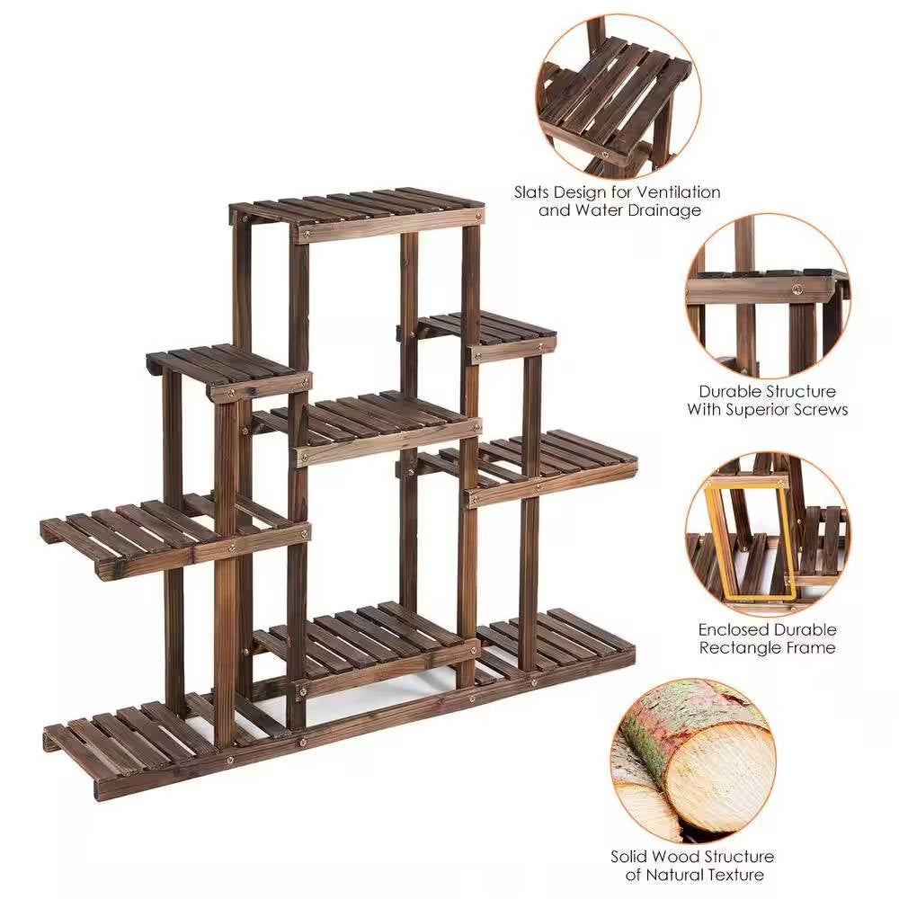 Modern Farmhouse 6-tier Wooden Bookcase Plant Stand Shelving Unit-3