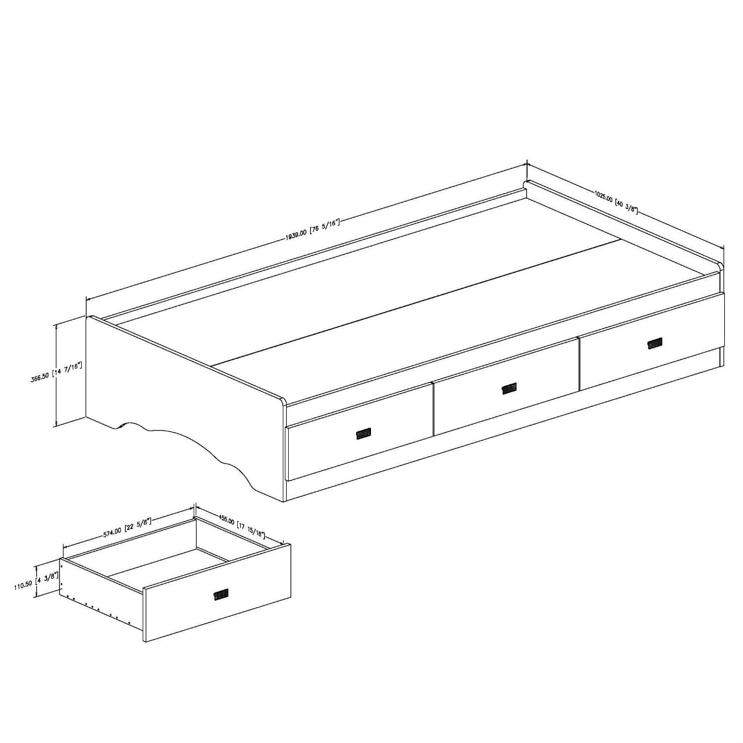 Twin size White Platform Bed Frame with 3 Storage Drawers-2