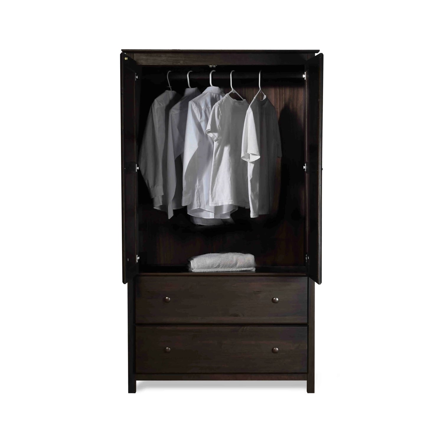 Brown Espresso Solid Wood Bedroom Armoire Wardrobe Cabinet with Hanging Bar-1