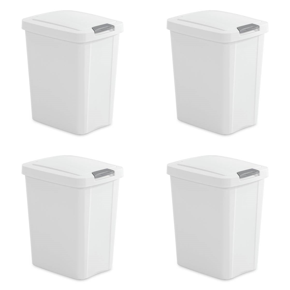 Set of 4 - White 8 Gallon Latch Top Kitchen Wastebasket Trash Can