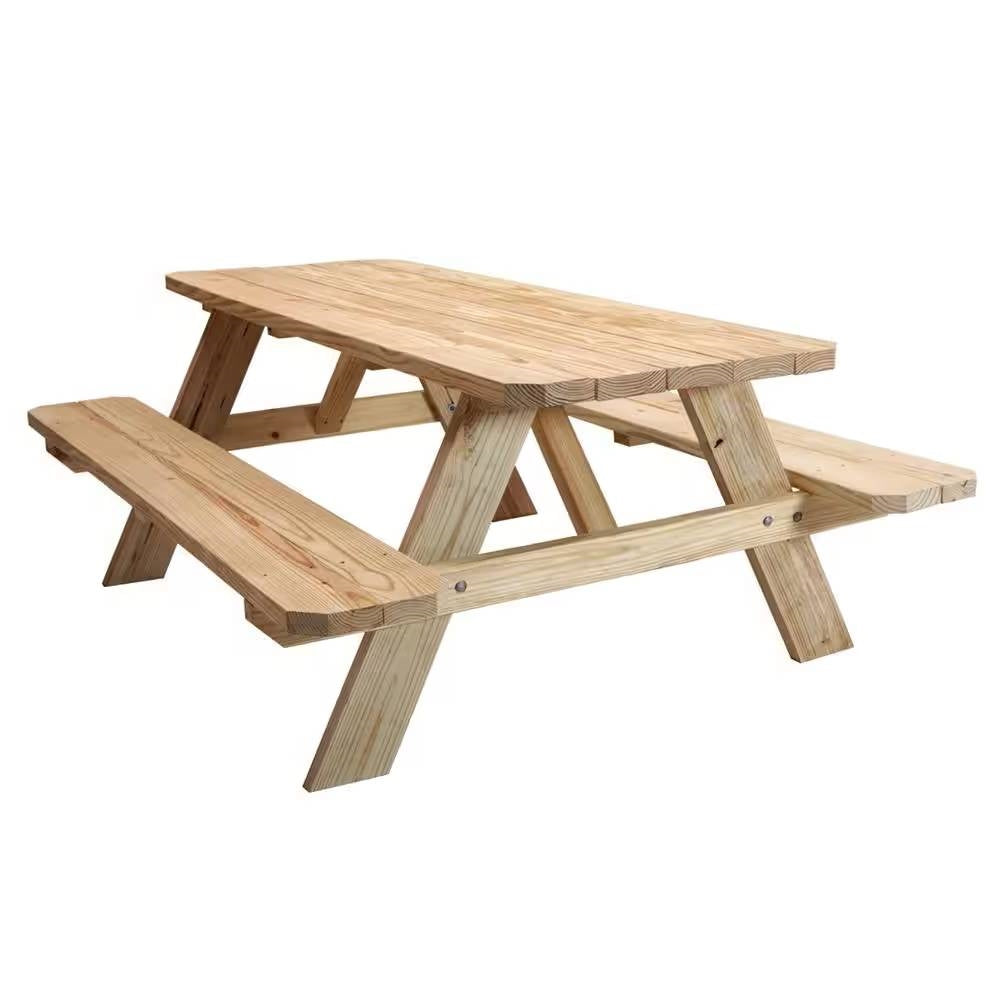 Solid Wood Outdoor Picnic Table with Benches Patio Garden Dining Set-0