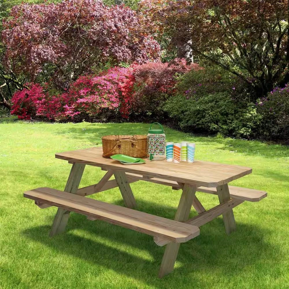 Solid Wood Outdoor Picnic Table with Benches Patio Garden Dining Set-1