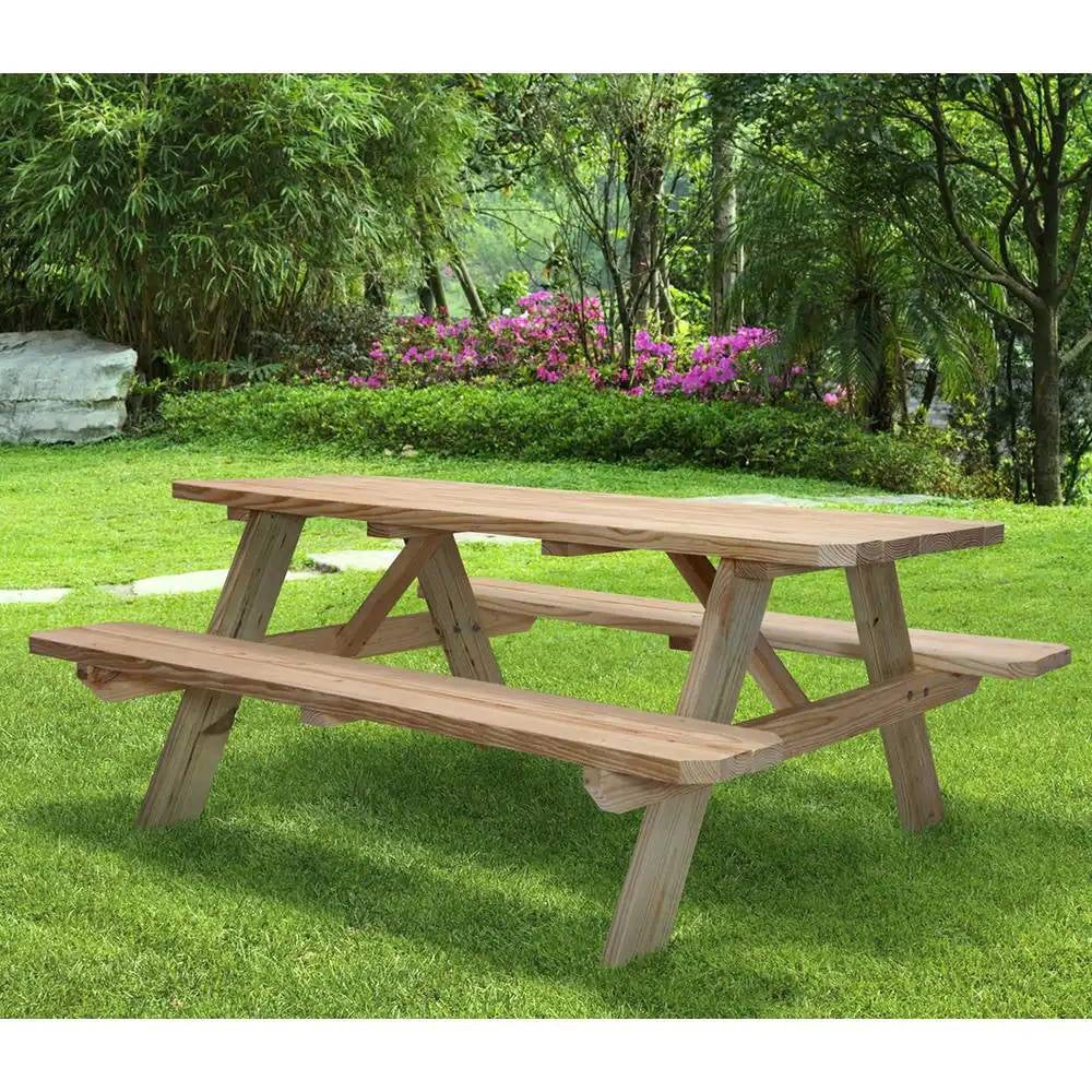 Solid Wood Outdoor Picnic Table with Benches Patio Garden Dining Set-3