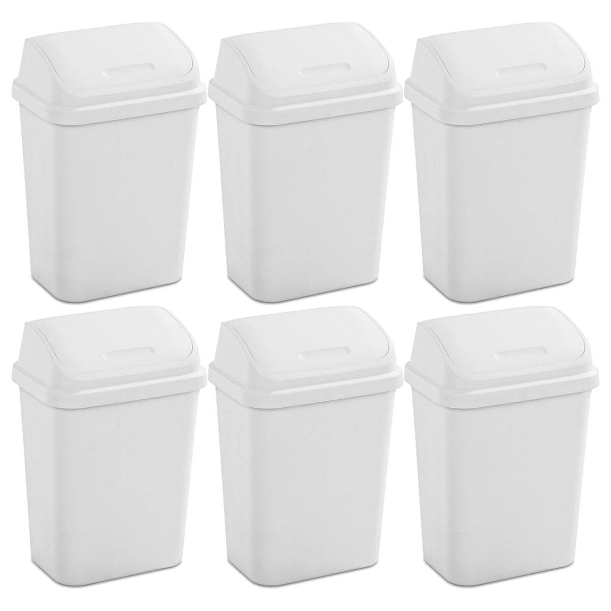 Set of 6 - White 7.8 Gallon Swing Top Kitchen Wastebasket Trash Can-0