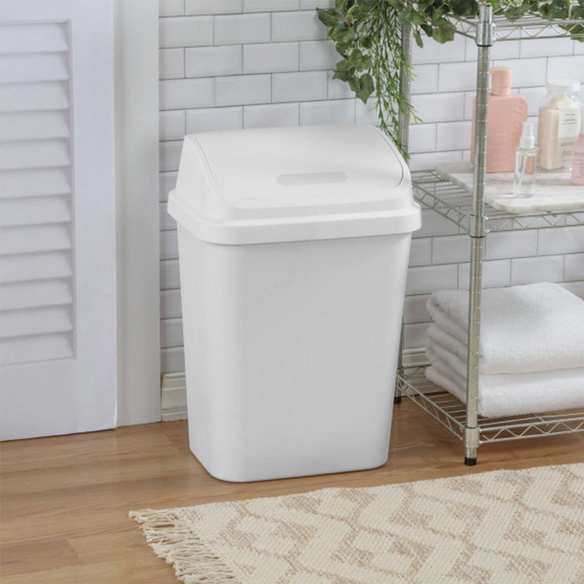 Set of 6 - White 7.8 Gallon Swing Top Kitchen Wastebasket Trash Can-2