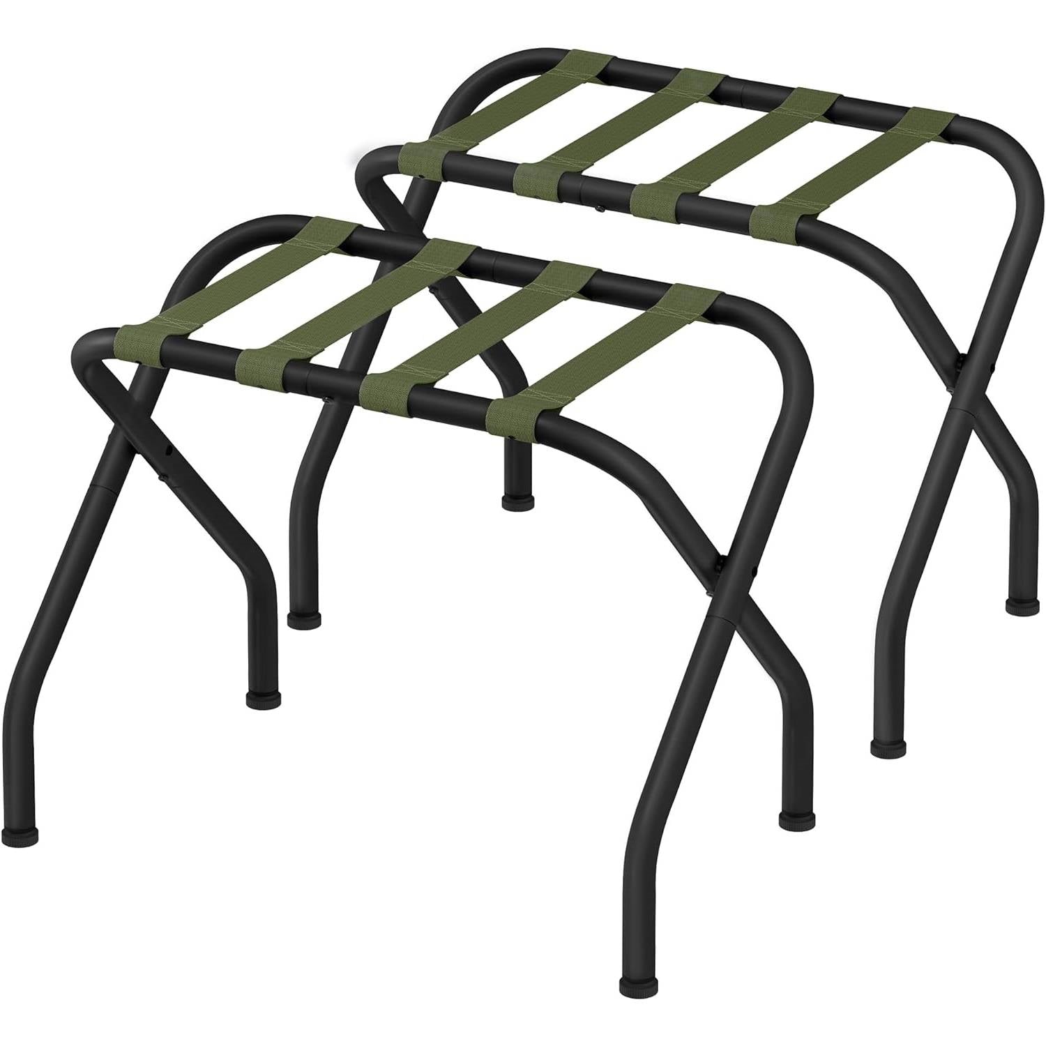 Set of 2 - Black Metal Foldable Luggage Rack with Forest Green Straps-0