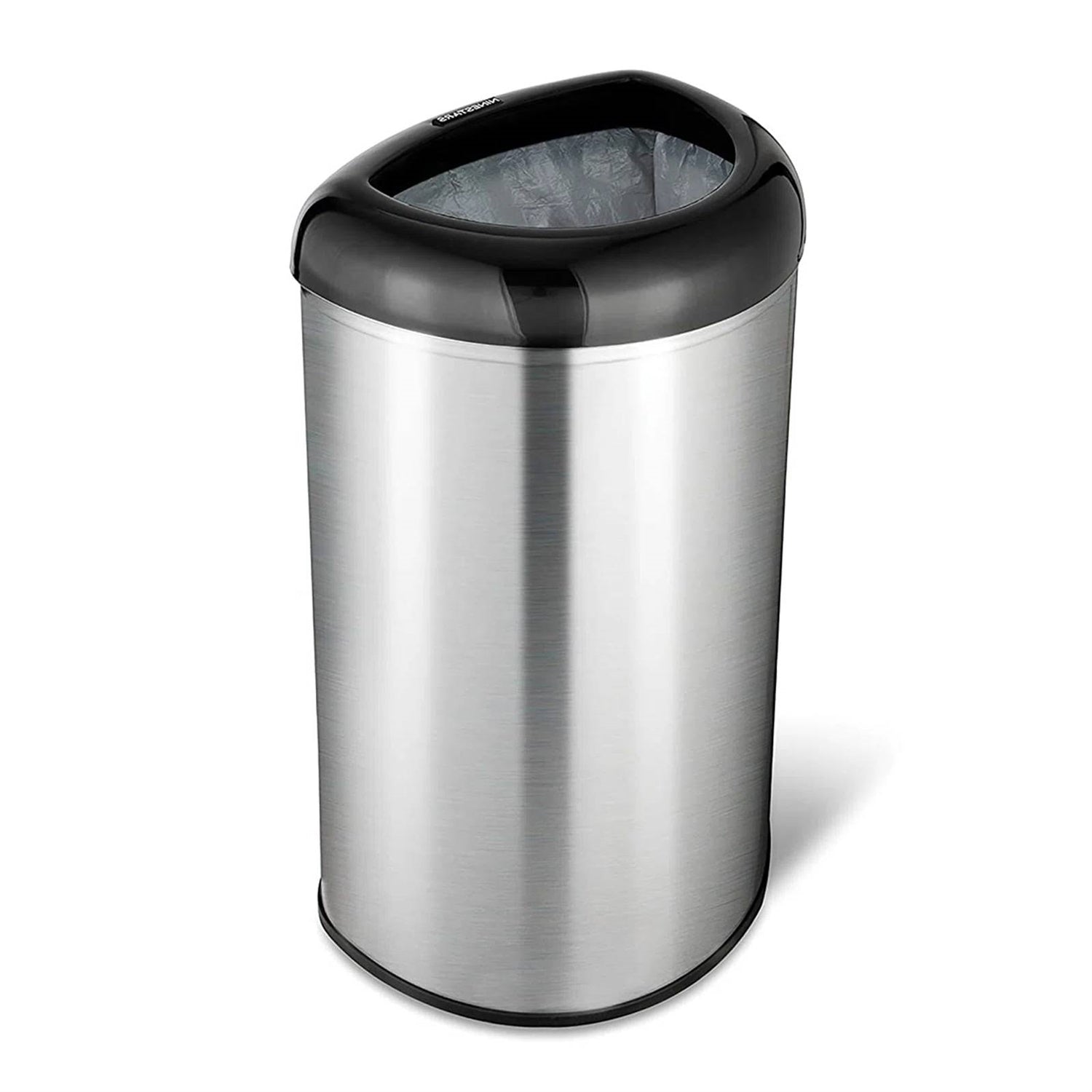 Stainless Steel Black Open Top 13-Gallon Kitchen Trash Can with No Lid-0