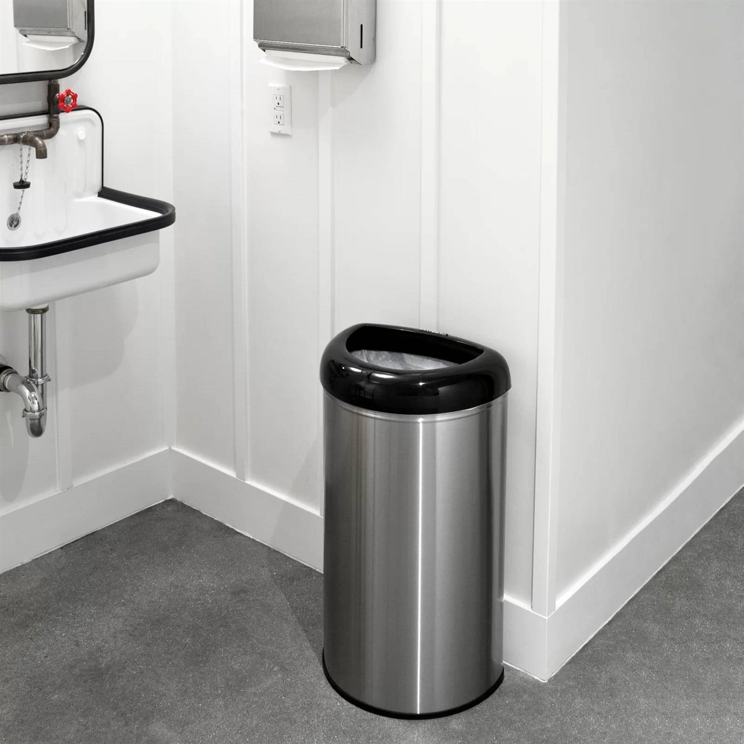 Stainless Steel Black Open Top 13-Gallon Kitchen Trash Can with No Lid-4