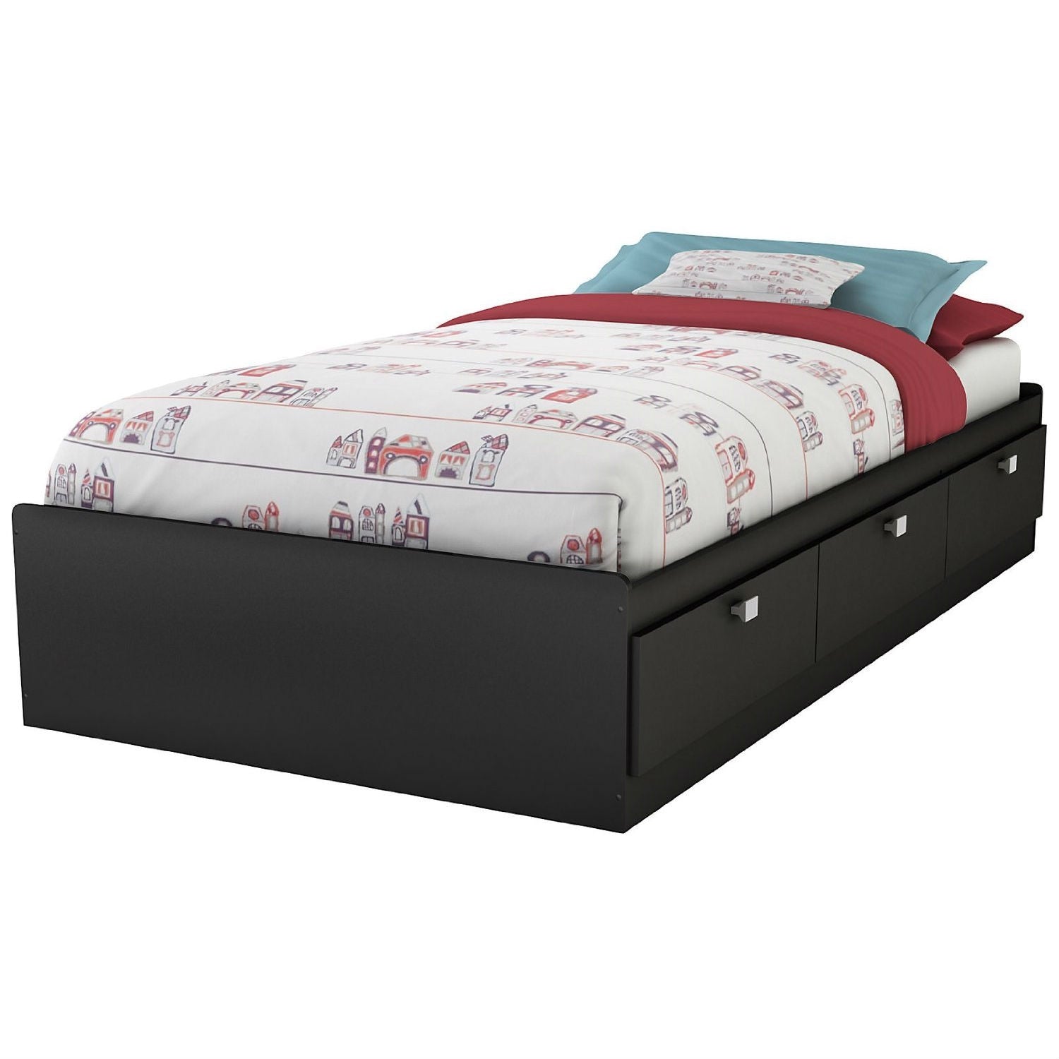 Twin size Platform Bed with 3 Storage Drawers in Black Finish-0