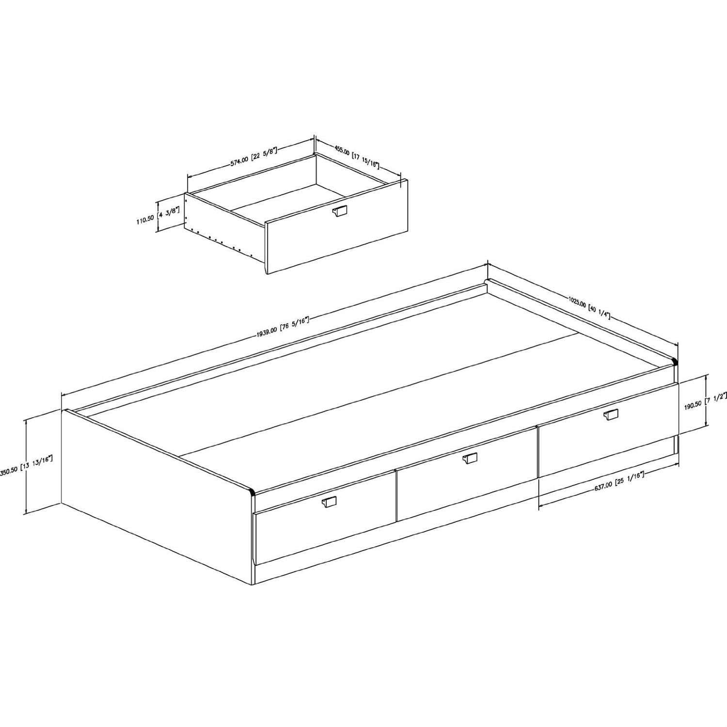 Twin size Platform Bed with 3 Storage Drawers in Black Finish-2