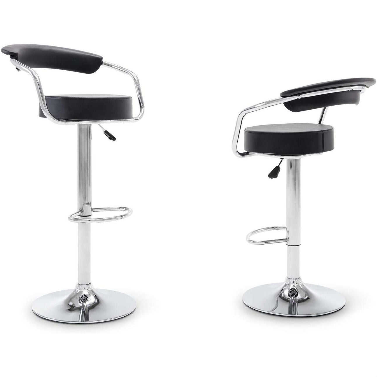 Set of 2 Modern Bar Stools with Black Faux Leather Round Seat with Footrest-0