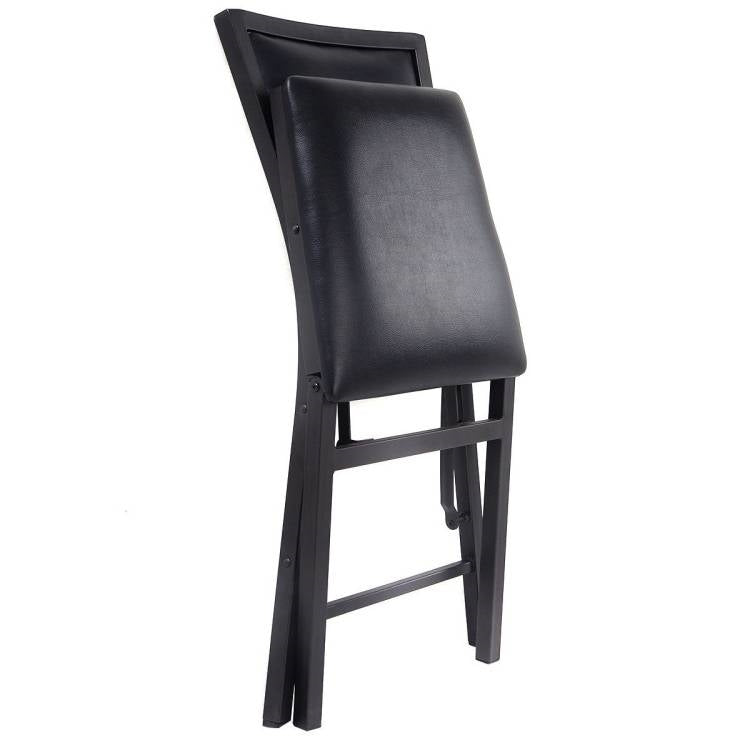 Set of 2 - Modern Black Metal Folding Dining Chairs with PU Leather Seat Cushion-2