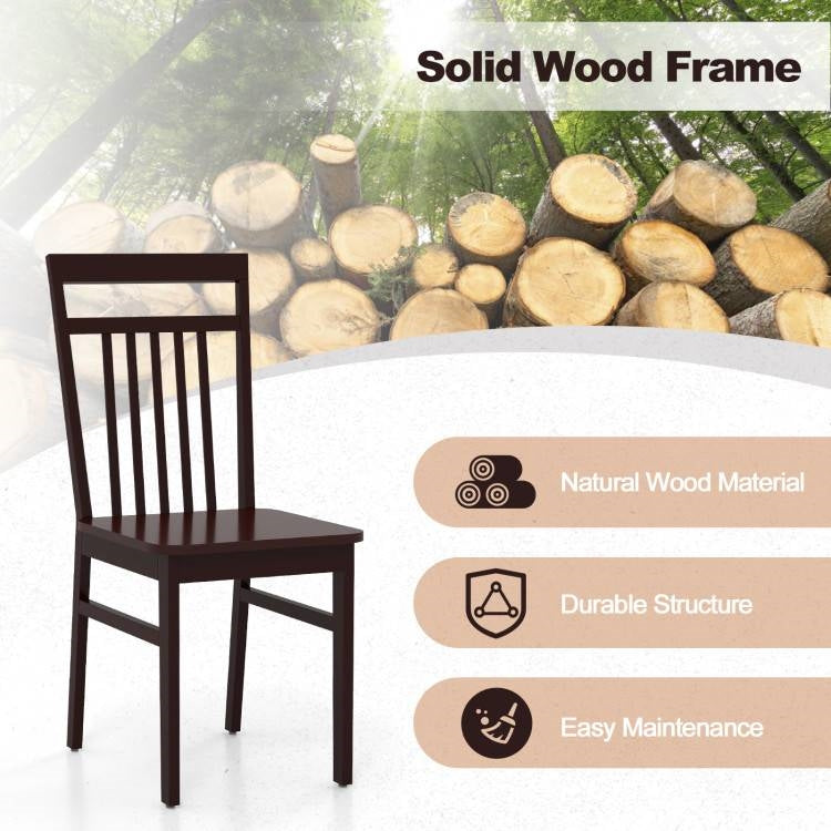 Set of 2- Modern Farmhouse Dark Wood High Back Dining Chair 280 lbs. Max Weight-3