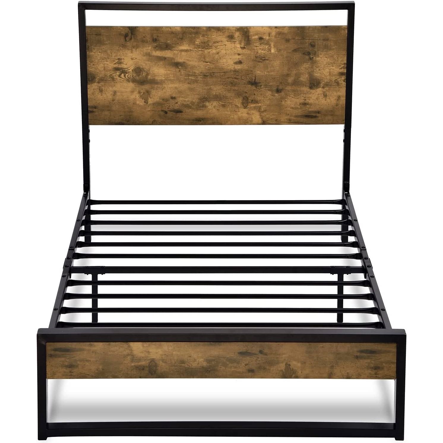 Twin size Metal Wood Platform Bed Frame with Industrial Headboard-2