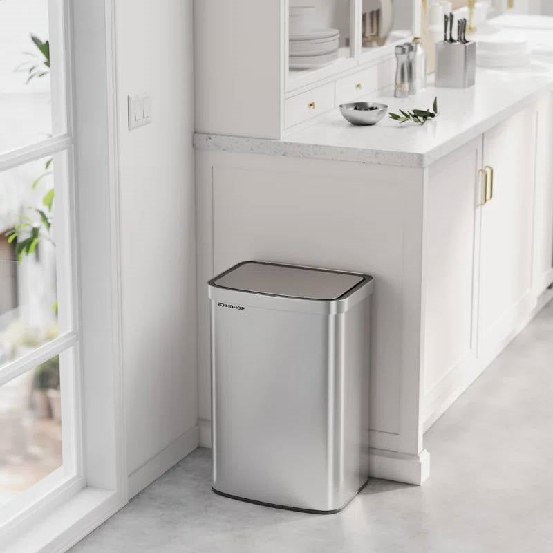 13-Gallon Stainless Steel Kitchen Trash Can with Hand Wave Motion Sensor Lid-1