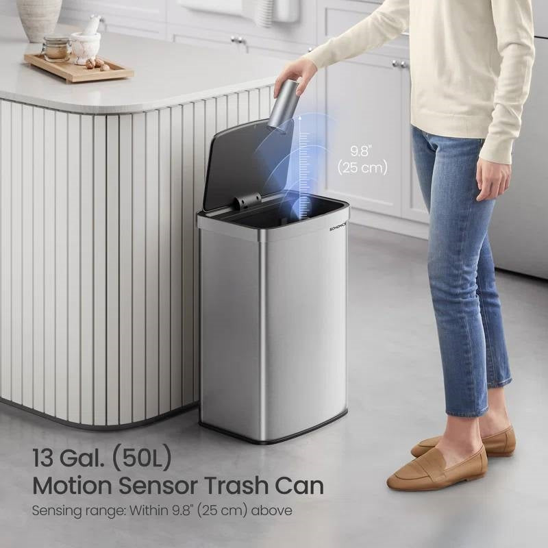 13-Gallon Stainless Steel Kitchen Trash Can with Hand Wave Motion Sensor Lid-3