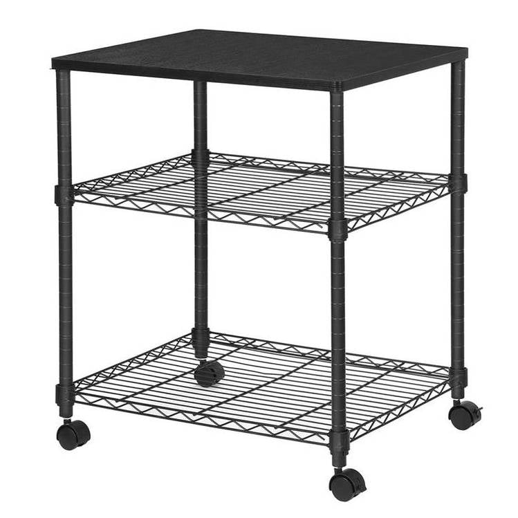 Sturdy Black Metal Wood Printer Stand Cart with 2-Shelves and Locking Casters-0