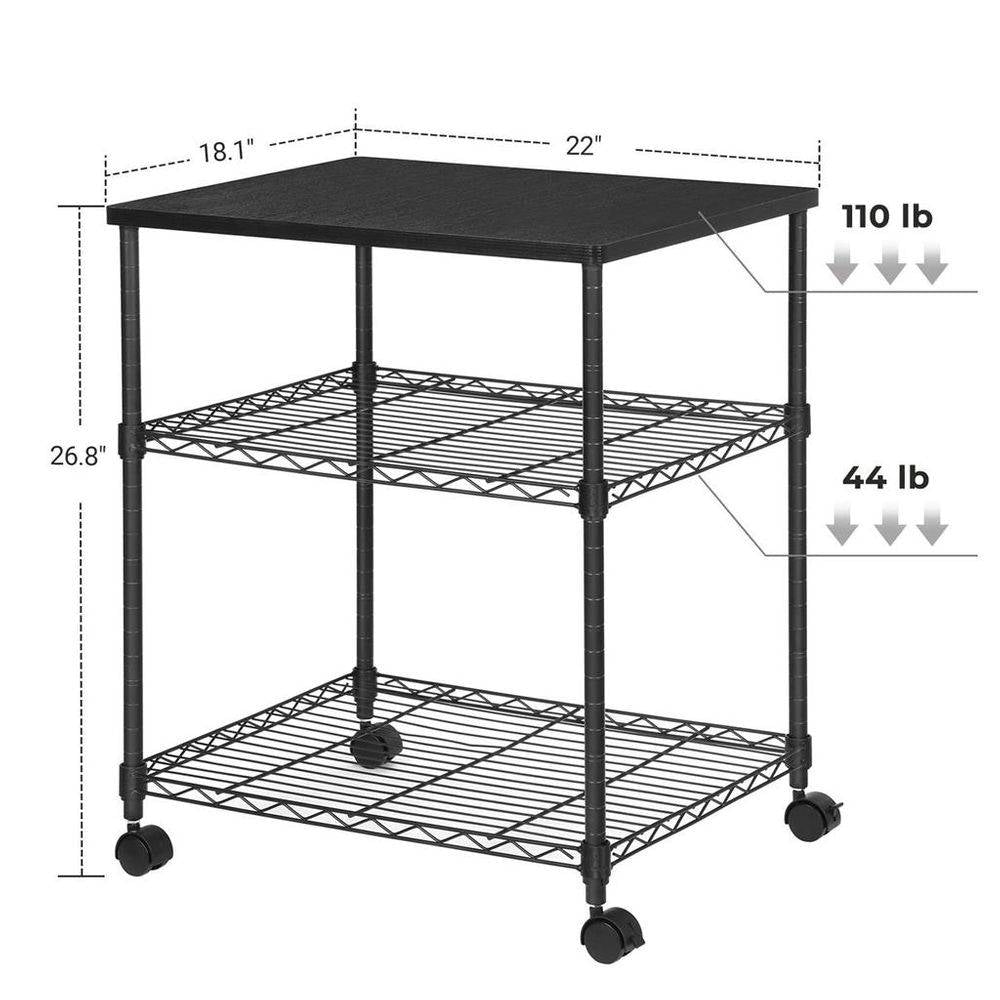 Sturdy Black Metal Wood Printer Stand Cart with 2-Shelves and Locking Casters-4