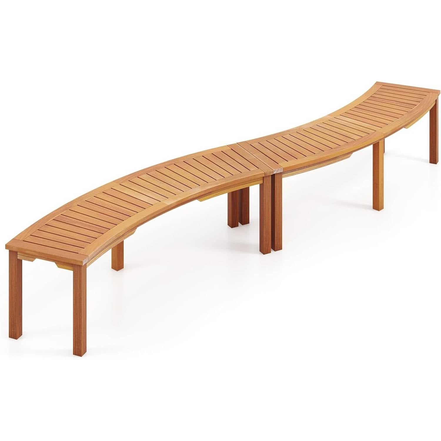 Set of 2 - Outdoor Backless Wooden Garden Bench with Modern Arch Design-0