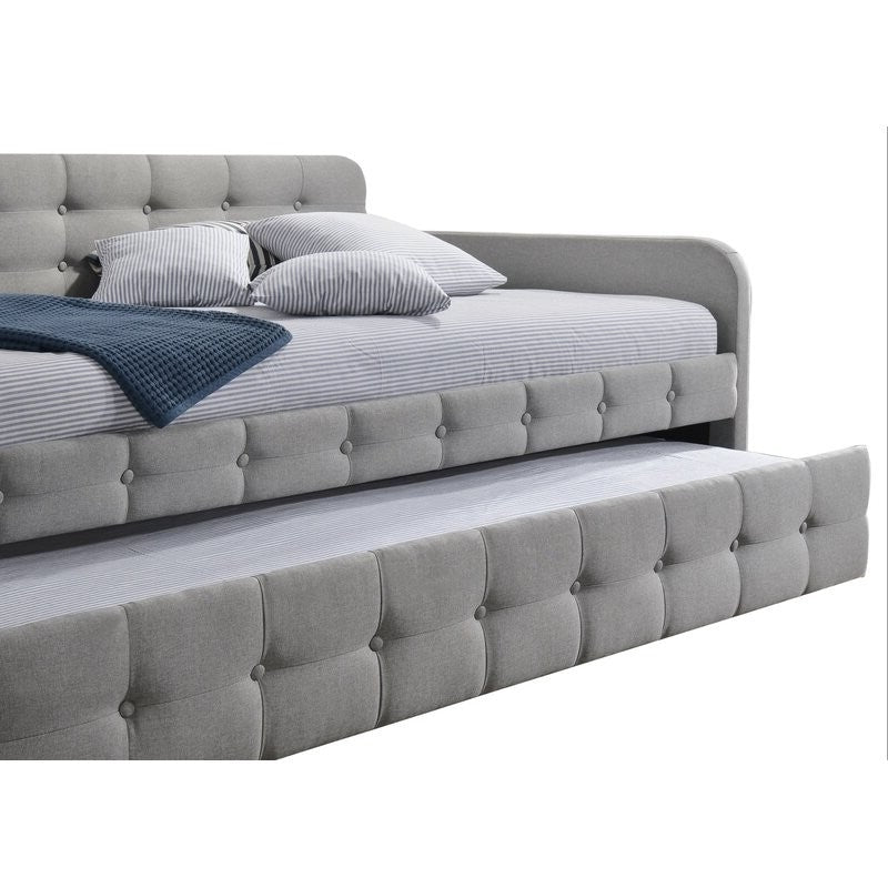 Gray Tufted Polyester Linen Twin Daybed with Trundle-1