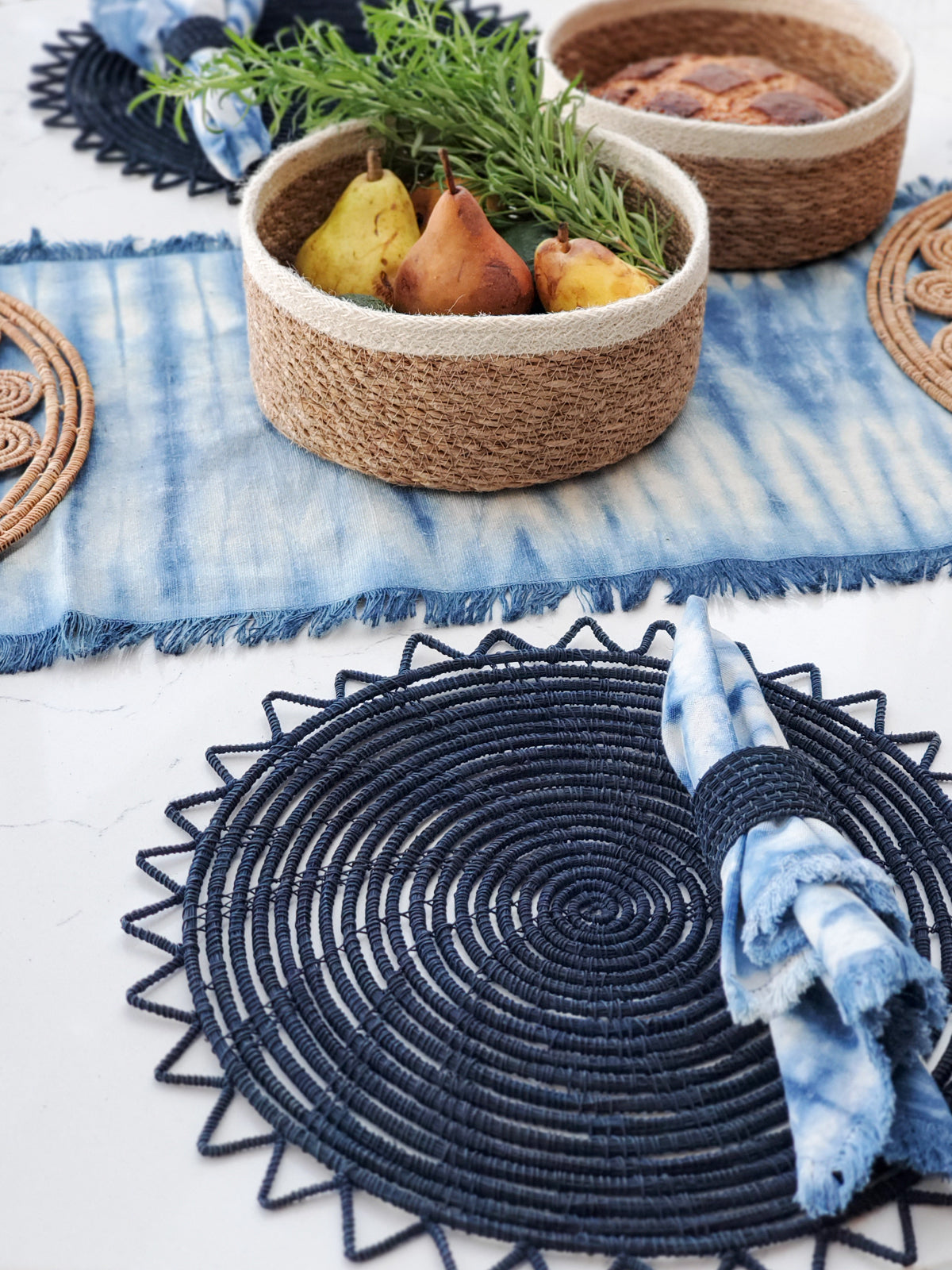 Surya Woven Palm Fiber Placemat - Indigo Blue (Set of 2)-2