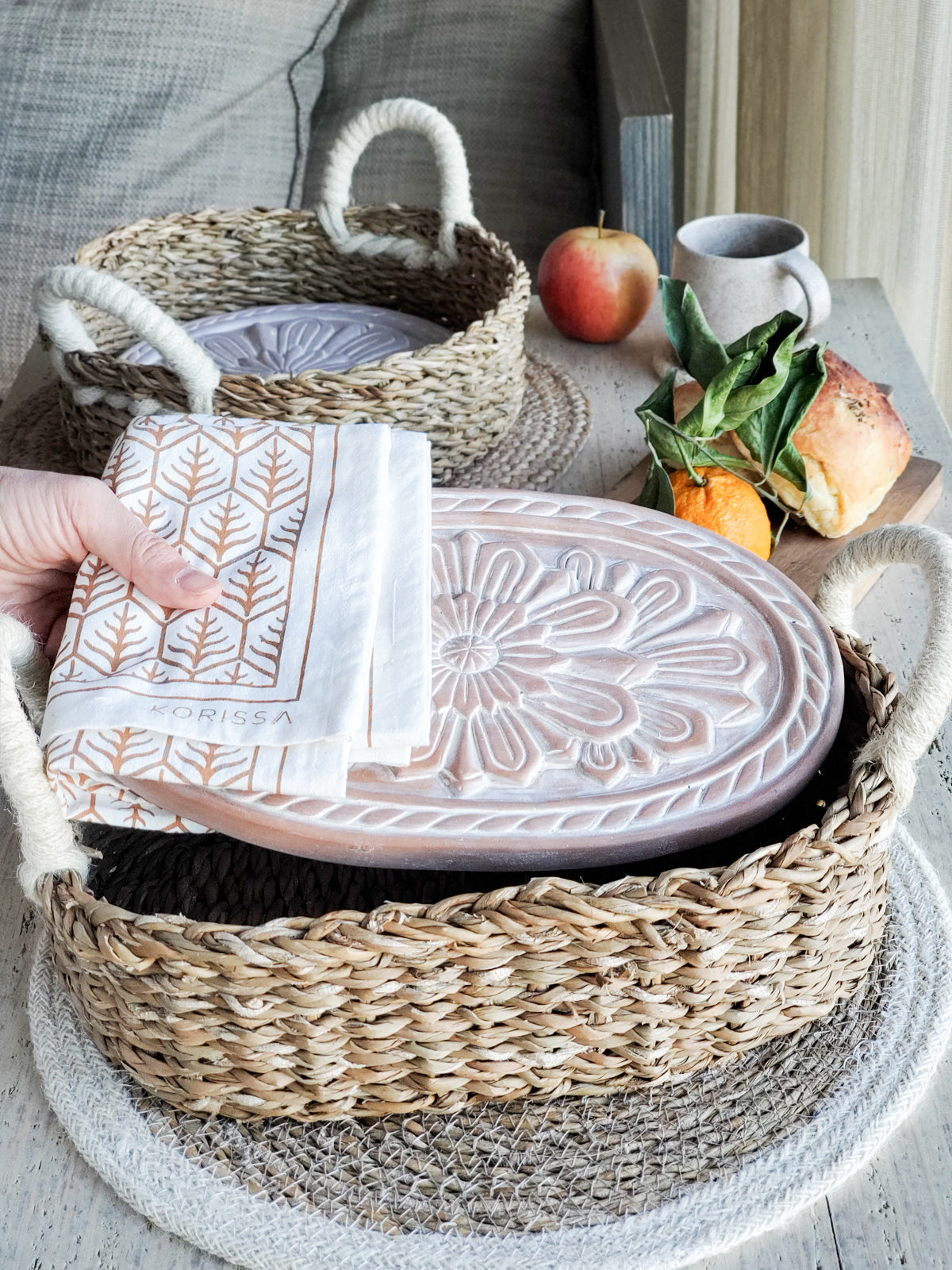 Bread Warmer & Basket Gift Set with Tea Towel - Flower-4