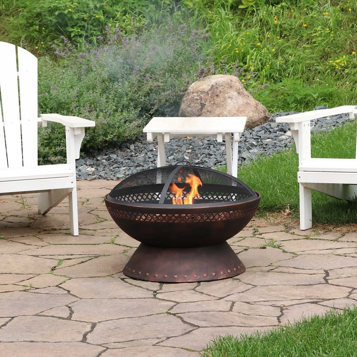 25 Inch Copper Chalice Steel Fire Pit with Spark Screen-3