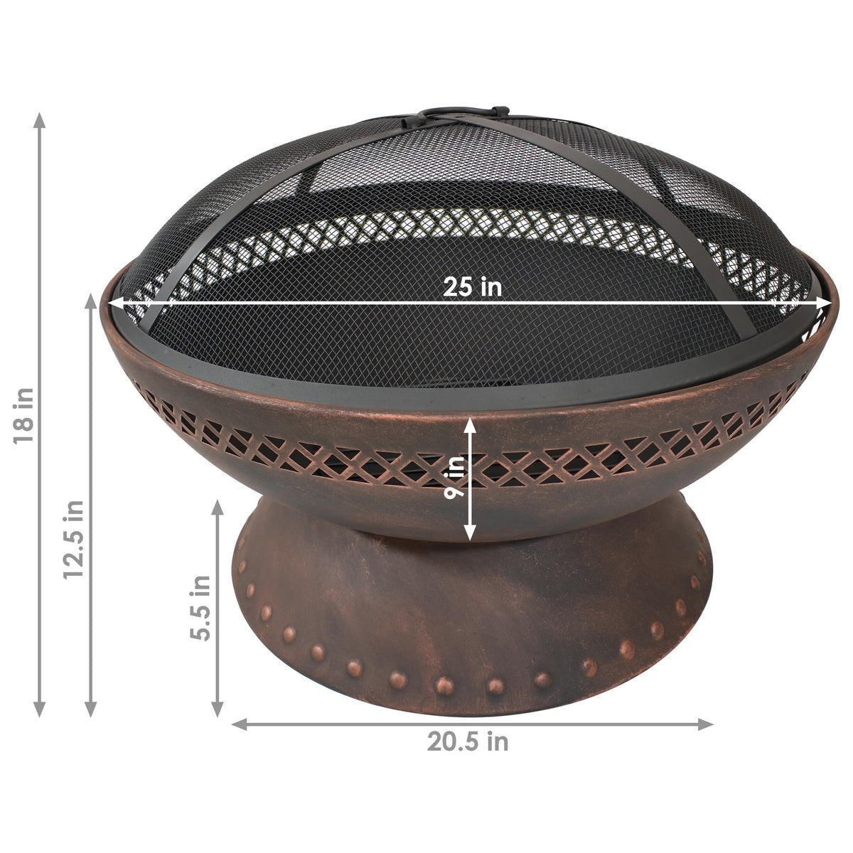 25 Inch Copper Chalice Steel Fire Pit with Spark Screen-4