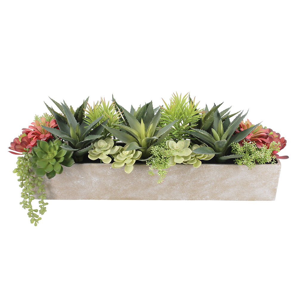 Rectangular Artificial Succulent Arrangement, Natural Planter-3