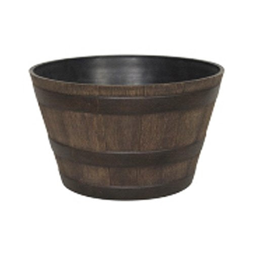 15-5-inch Round Whiskey Barrel Planter in Aged Walnut Finish Resin-0