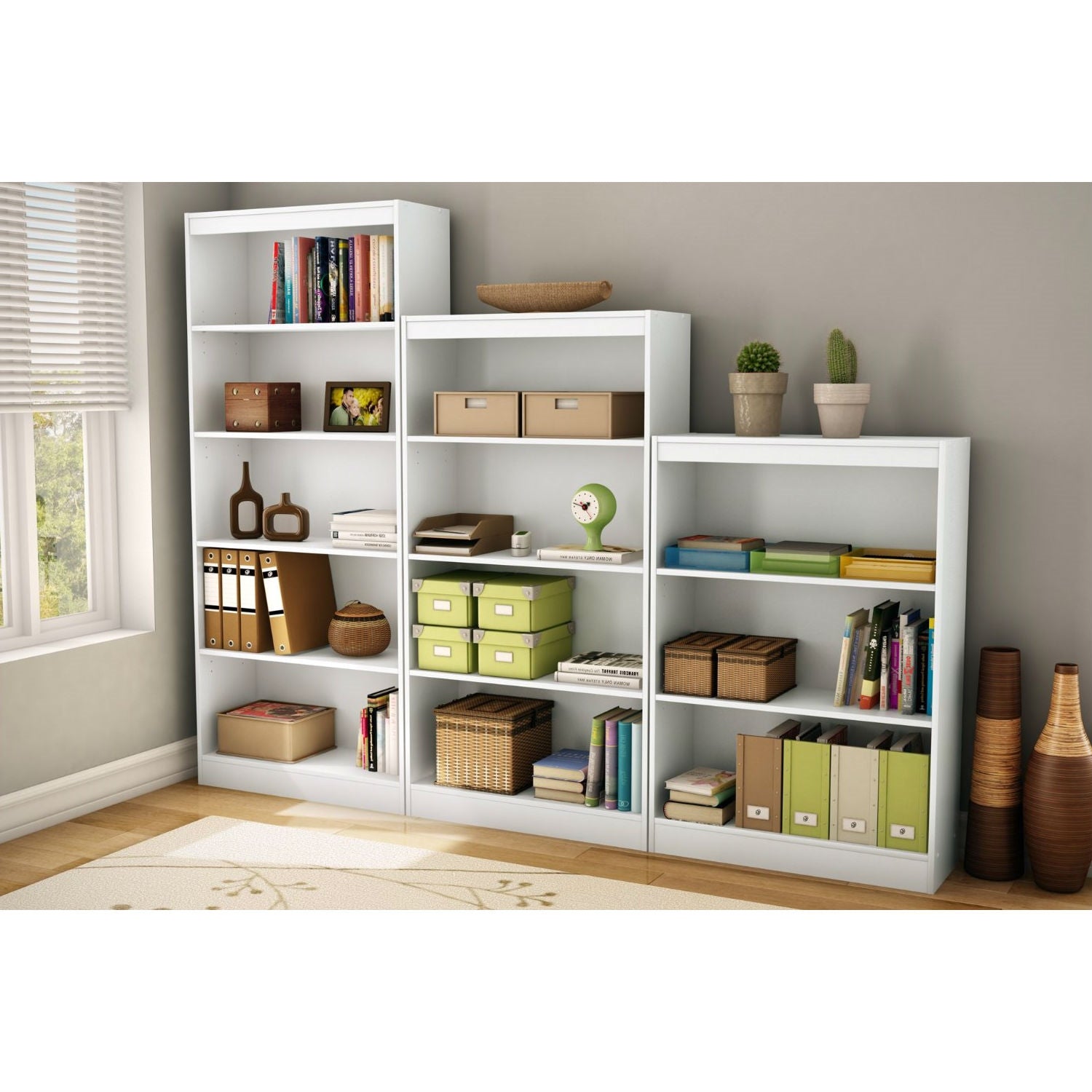 White 4-Shelf Bookcase with 2 Adjustable Shelves-2