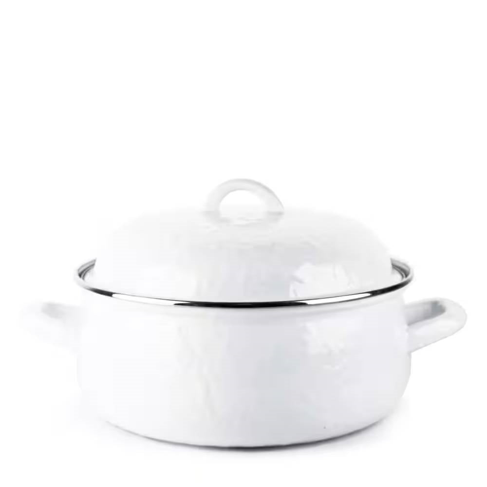 4-Quart White Porcelain-Coated Steel Dutch Oven w/ Lid and Stainless Steel Trim-0