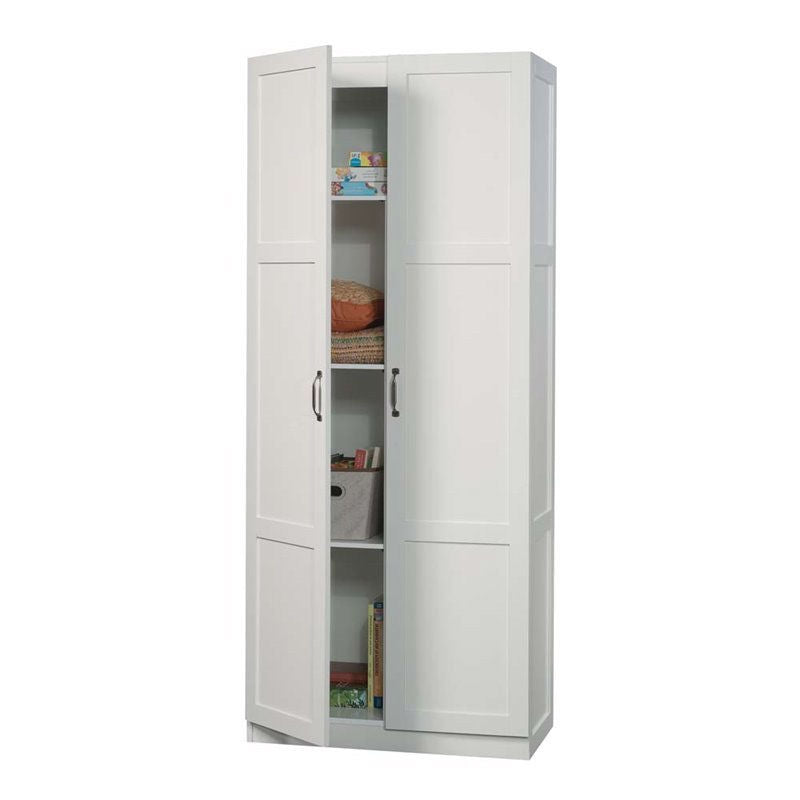 White Wardrobe Storage Cabinet with 4 Shelves and Panel Doors-0