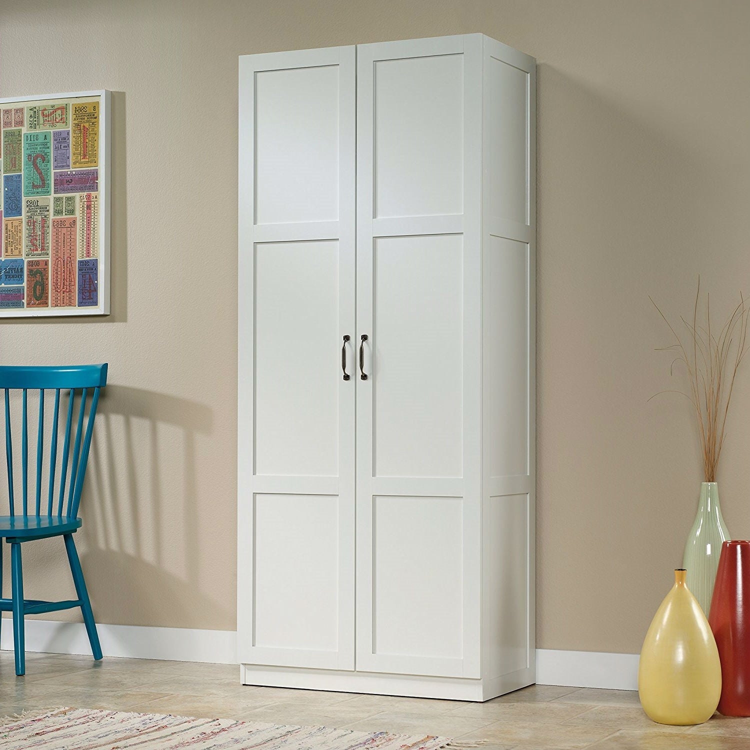 White Wardrobe Storage Cabinet with 4 Shelves and Panel Doors-1