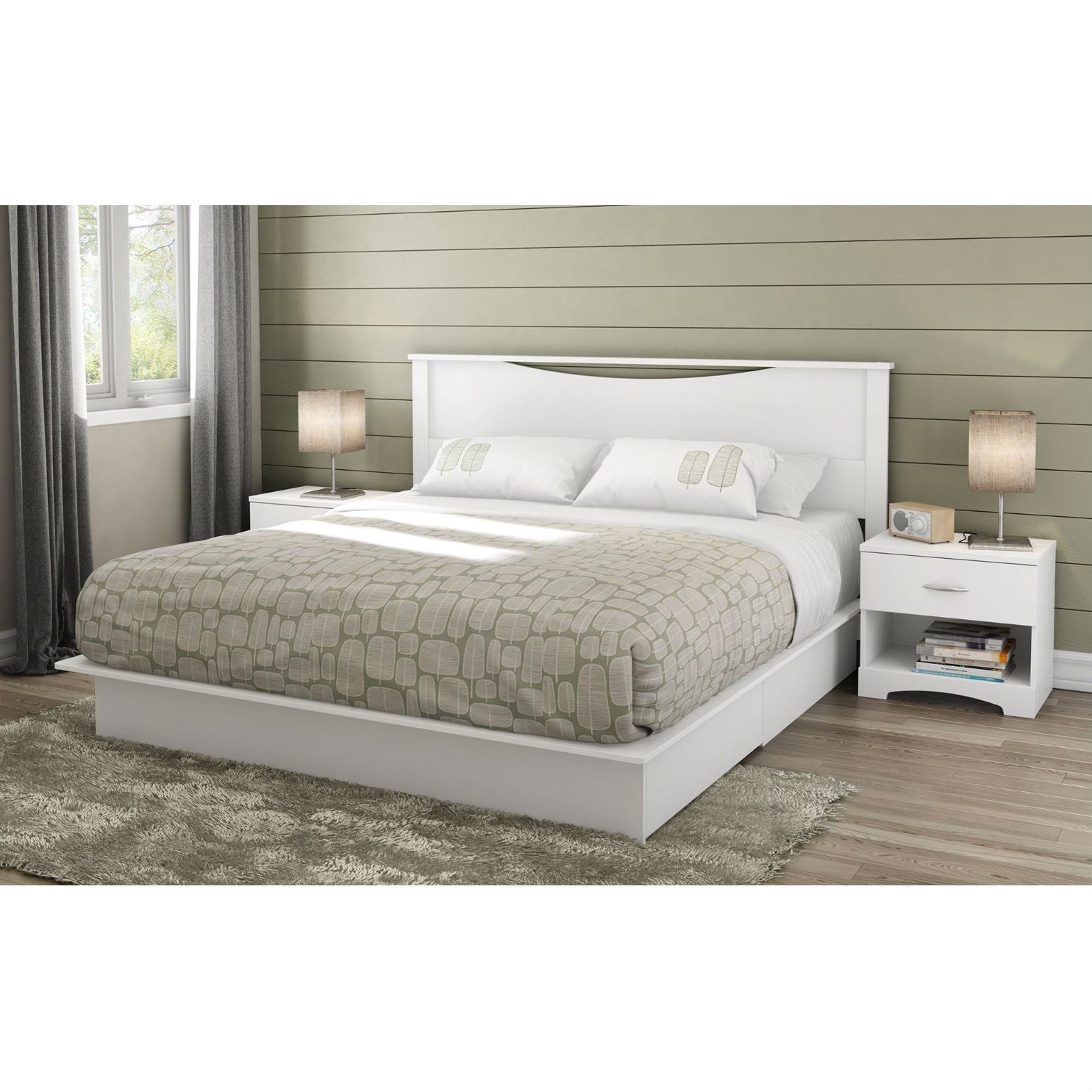 King size Contemporary Headboard in White Wood Finish-2