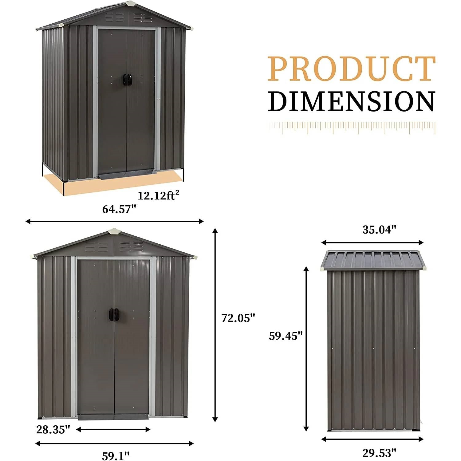 5 x 3 ft. Outdoor Grey Metal Garden Storage Shed-4