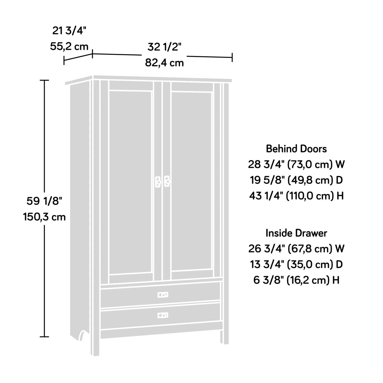 Farmhouse Bedroom Armoire Cabinet w/ Bottom Storage Drawer in White Wood Finish-4