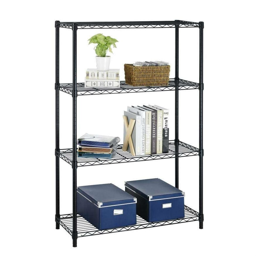 Heavy Duty 4-Shelf Metal Shelving Unit in Black Steel Finish-0