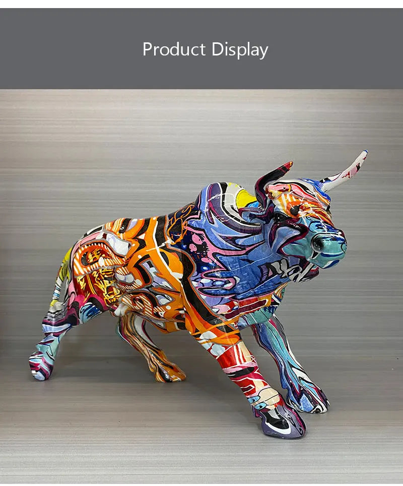 Graffiti Bull Figurine: Artistic Feng Shui Decor for Home and Office-4