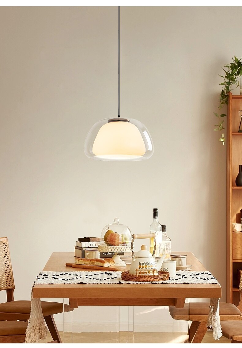 Hand-Blown Glass Globe Pendant Light with Dome Shade | Modern Dining Lamp