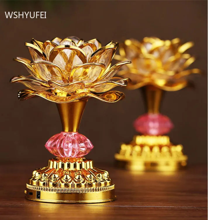 1pc Colorful LED Lotus Buddhist Lamp Built 36 Buddhist Songs Buddhist Hall Lotus Light Ornament Buddhist Decoration Supplies-0