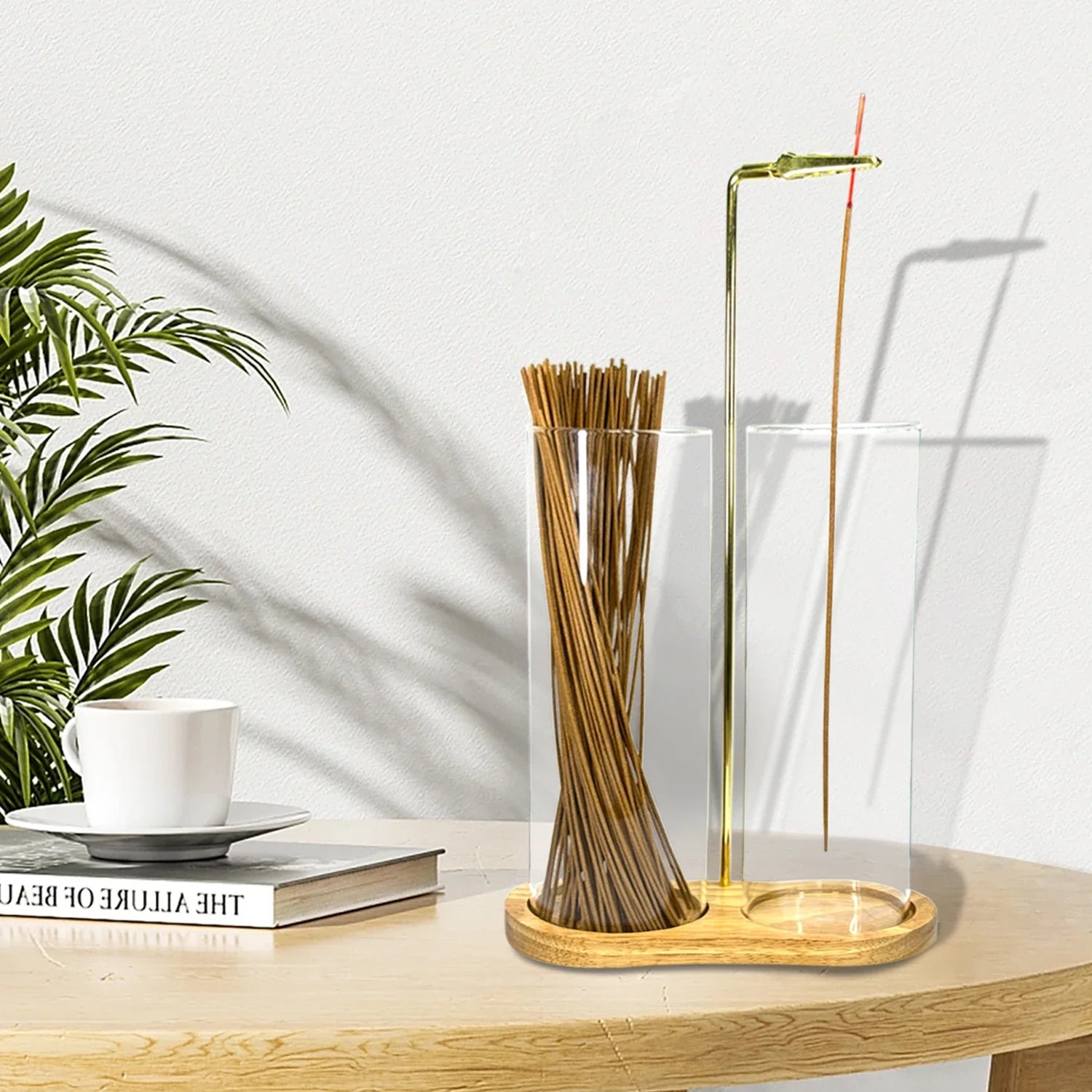 2 in 1 Glass Incense Holder Anti-Ash Flying Incense Burne with Removable Ash Catcher and Incense Sticks Organizer Home Decor