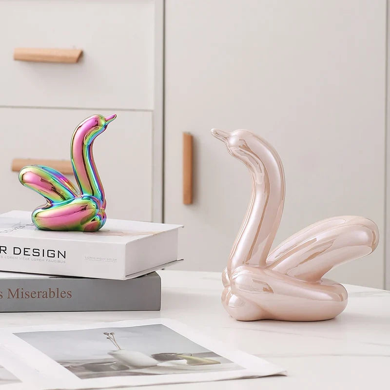 Nordic Ceramic Swan Sculpture Animal Decorative Figurine Home Decor Room Accessory Swans Decorative Item