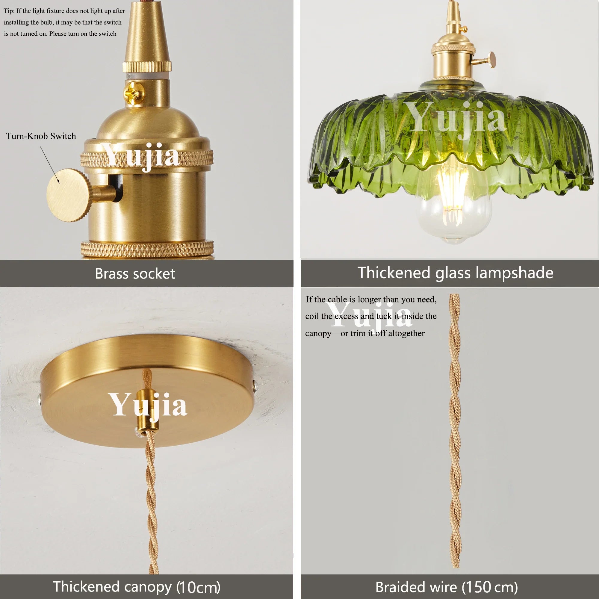 DecorBites™ Green Glass Pendant Light Fixture