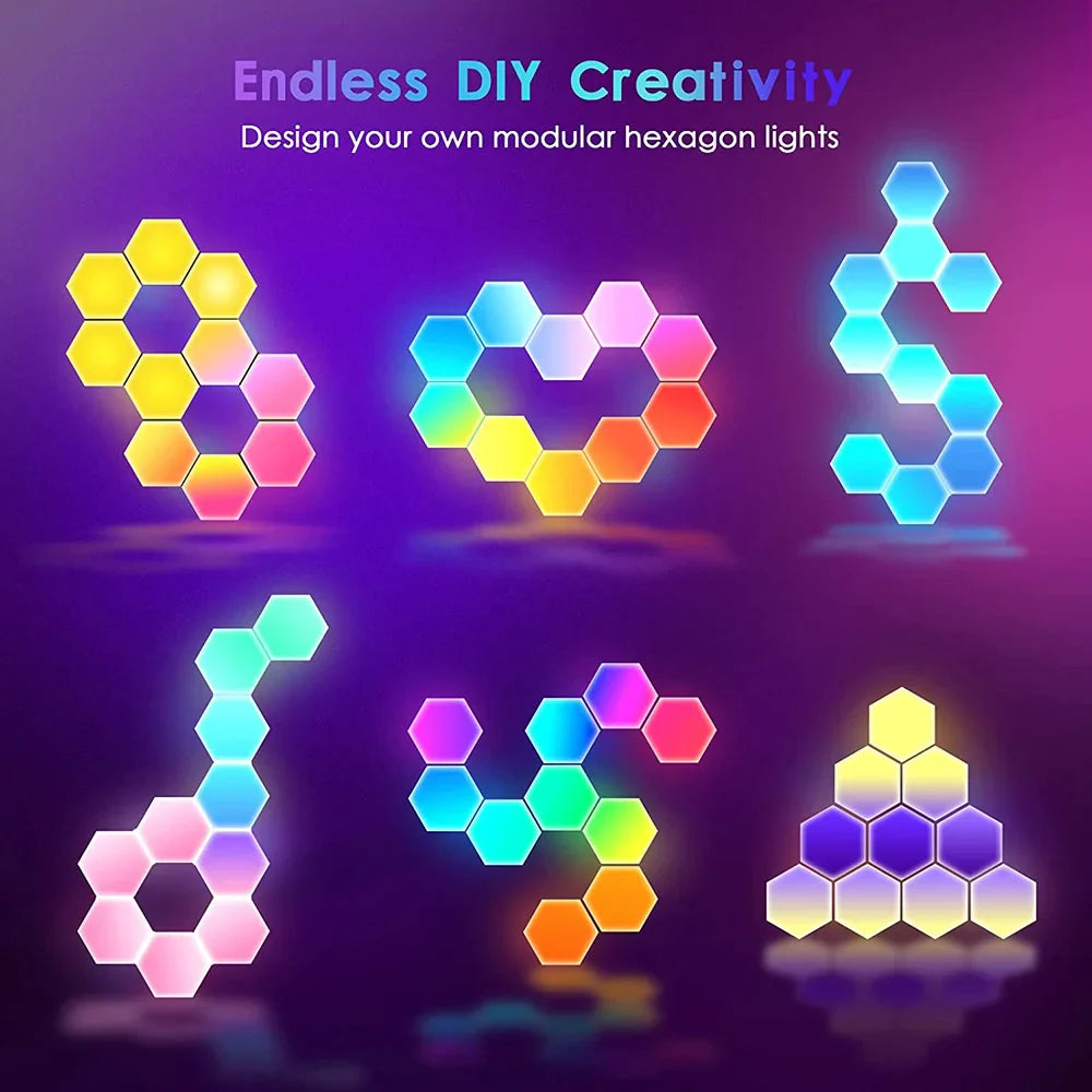 Touch Sensitive RGB Hexagon Lights LED Wall Panels USB Cellular  Quantum Lamp Modular Night Lights Gaming DIY Wall Lamp Decor-4