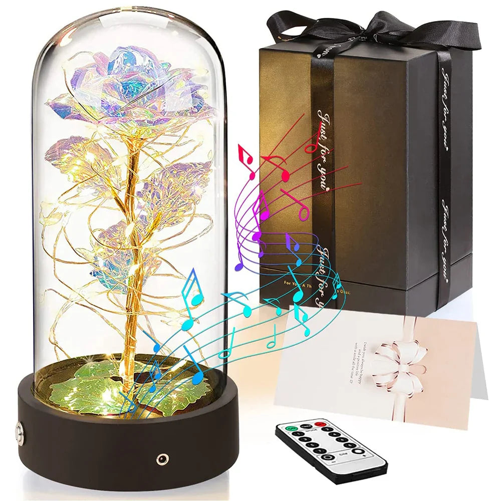 Music Rotated Beauty and The Beast Rose Glass Dome Valentine's Day Gift Room Decoration Forever Rose with LED Lights Rose Flower-6