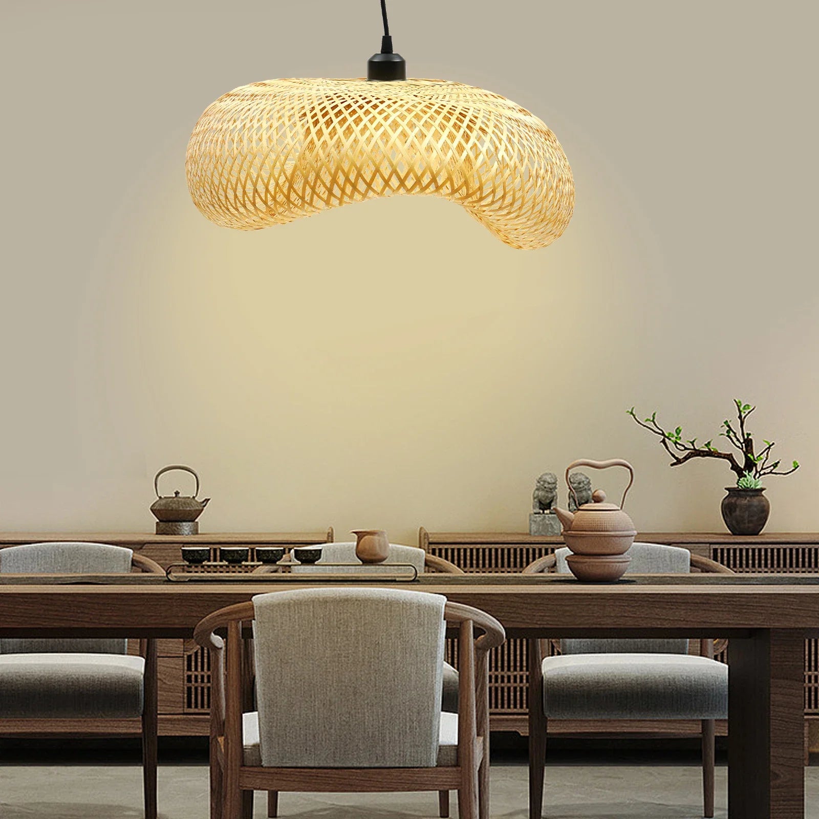 Bamboo Lampshade Led Pendant Lamp Natural Rattan Wicker Ceiling Chandeliers Hand Woven Lighting E27 Fixtures Hanging Light-1